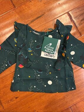 NWT Little Green Radicals Northern Lights Classic Ruffle Top 6-9 m